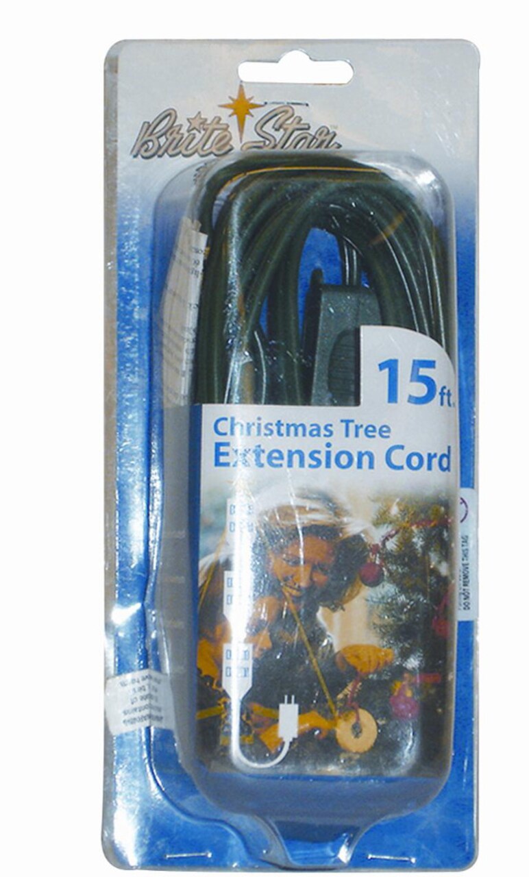 CC Christmas Decor 15&#x2019; Brite Star Indoor Polarized 9-Outlet 3-Prong Extension Cord &#x2013; Green Wire